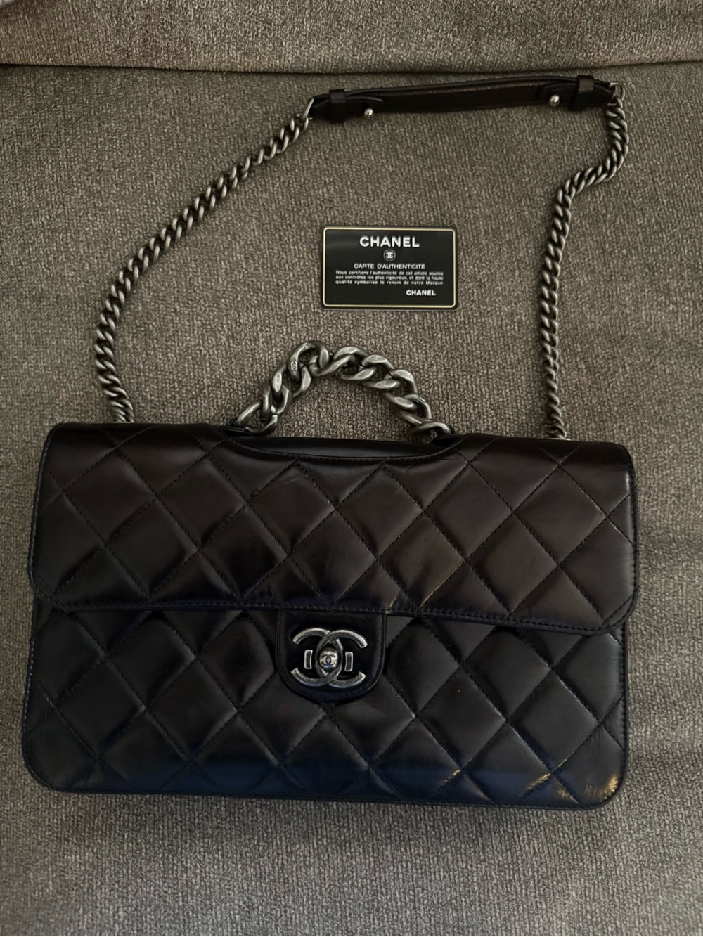 Preloved CHANEL Perfect Edge Medium Double Flap Black Glazed Calfskin